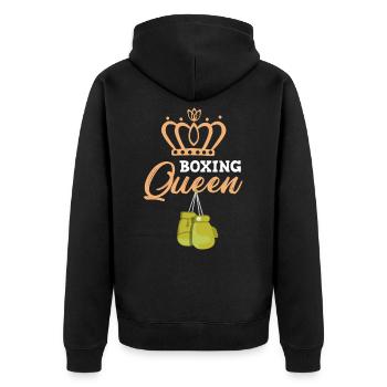 Boxen Queen Girl Frau - Unisex Premium Bio Zip Hoodie - Schwarz - Hinten - Nico (187cm)