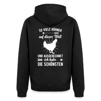 Hühner Huhn Landwirtschaft Hühnerstall - Unisex Premium Bio Zip Hoodie - Schwarz - Hinten - Nico (187cm)