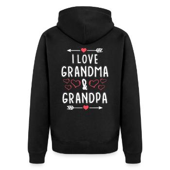 Ich liebe Oma und Opa Herz - Unisex Premium Bio Zip Hoodie - Schwarz - Hinten - Nico (187cm)