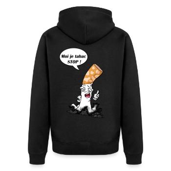 Zigarettentyp 4 - Unisex Premium Bio Zip Hoodie - Schwarz - Hinten - Nico (187cm)