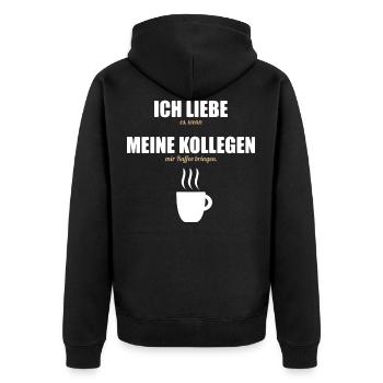 Büro Geschenk Kaffee Lustige Sprüche Kollege Humor - Unisex Premium Bio Zip Hoodie - Schwarz - Hinten - Nico (187cm)
