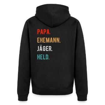 Jäger Jagd Papa - Unisex Premium Bio Zip Hoodie - Schwarz - Hinten - Nico (187cm)