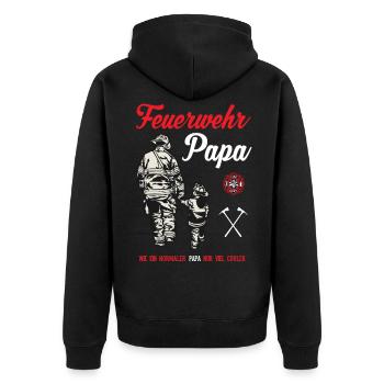 Feuerwehr Papa - Unisex Premium Bio Zip Hoodie - Schwarz - Hinten - Nico (187cm)