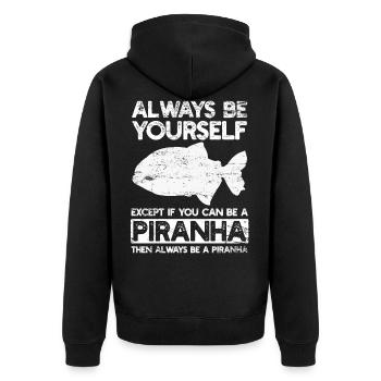 Piranha - Unisex Premium Organic Zip Hoodie - black - Back - Nico (187cm)