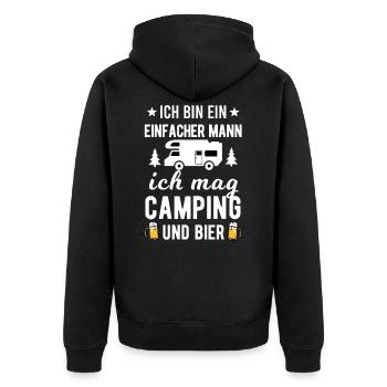 Camping Bier Camper Herren Wohnwagen - Unisex Premium Bio Zip Hoodie - Schwarz - Hinten - Nico (187cm)