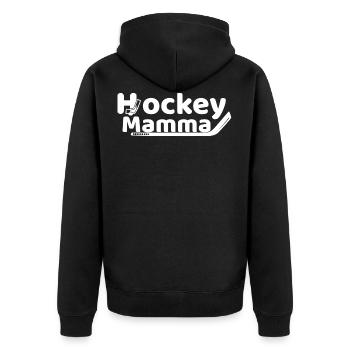 Hockey Mutter weiß - Unisex Premium Bio Zip Hoodie - Schwarz - Hinten - Nico (187cm)
