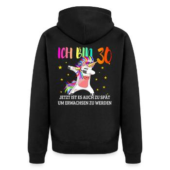 Geburtstag Geschenk cooles Einhorn - Unisex Premium Bio Zip Hoodie - Schwarz - Hinten - Nico (187cm)