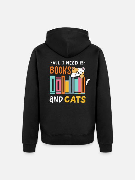 Bücher Katzen Katze - Premium økologisk unisex-hættejakke - sort