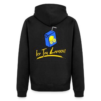 Ice Tea Zitrone coole Geschenkidee Lustig - Unisex Premium Bio Zip Hoodie - Schwarz - Hinten - Nico (187cm)