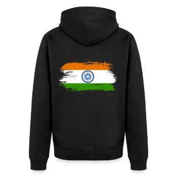 Indien Flagge Geschenk - Unisex Premium Bio Zip Hoodie - Schwarz - Hinten - Nico (187cm)