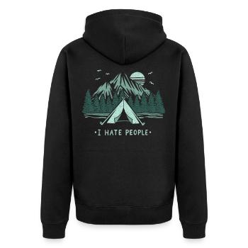 Camping Tents I Hate People - Unisex Premium Organic Zip Hoodie - black - Back - Nico (187cm)