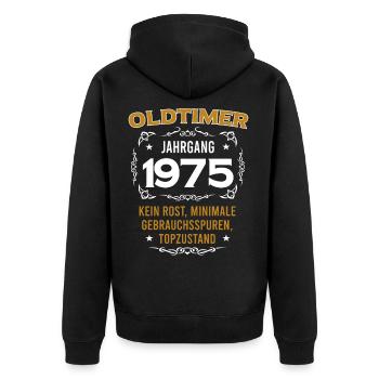 Oldtimer Jahrgang 1975 Vintage Design - Unisex Premium Bio Zip Hoodie - Schwarz - Hinten - Nico (187cm)