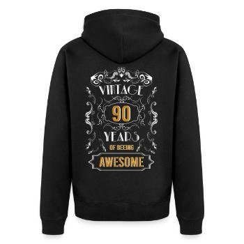 Vintage, 90 Jahre awesome, 90. Geburtstag - Unisex Premium Bio Zip Hoodie - Schwarz - Hinten - Nico (187cm)