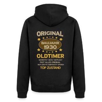 Geburtstag, Original Old Timer,Baujahr 1930 - Unisex Premium Bio Zip Hoodie - Schwarz - Hinten - Nico (187cm)