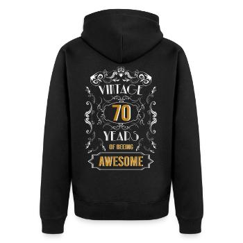Vintage, 70 Jahre awesome, 70. Geburtstag - Unisex Premium Bio Zip Hoodie - Schwarz - Hinten - Nico (187cm)