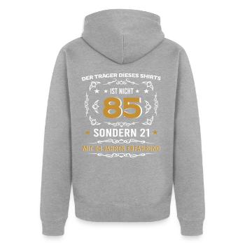 85. Geburtstag, lustige vintage Alters Sprüche - Unisex Premium Bio Zip Hoodie - Grau meliert - Hinten - Nico (187cm)