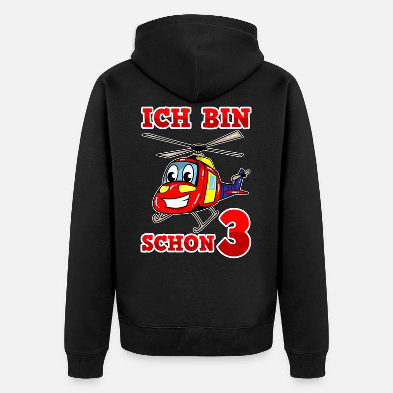 Hubschrauber Kinder 3. Geburtstag Mädchen Junge - Unisex Premium Bio Zip Hoodie - Schwarz