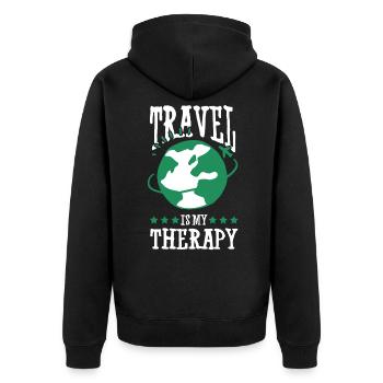 Travel Therapy Travel - Unisex Premium Organic Zip Hoodie - black - Back - Nico (187cm)