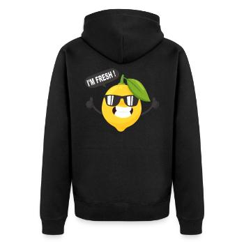 Funny lemon I'M FRESH with sunglasses - Unisex Premium Organic Zip Hoodie - black - Back - Nico (187cm)
