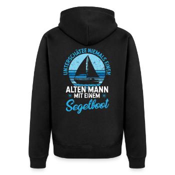 Unterschätze niemals einen alten Mann Segelboot - Unisex Premium Bio Zip Hoodie - Schwarz - Hinten - Nico (187cm)