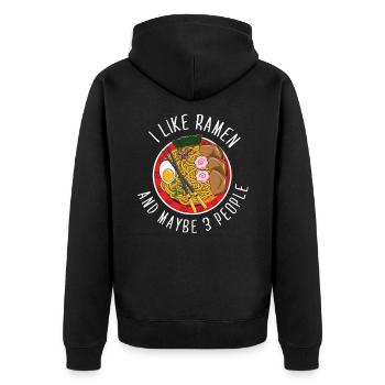 Ich liebe Ramen und vielleicht drei 3 Leute - Unisex Premium Bio Zip Hoodie - Schwarz - Hinten - Nico (187cm)