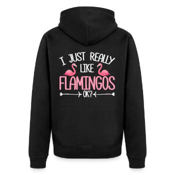 Ich mag Flamingos wirklich, OK? Flamingo Liebhaber G - Unisex Premium Bio Zip Hoodie - Schwarz - Hinten - Nico (187cm)