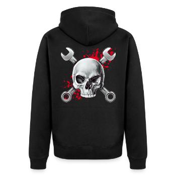 Schrauberschädel - Unisex Premium Bio Zip Hoodie - Schwarz - Hinten - Nico (187cm)