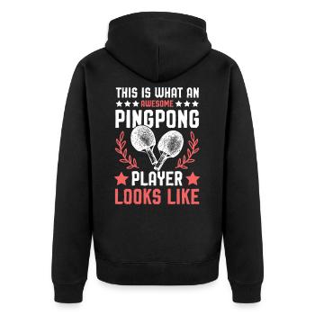 Awesome Ping Pong Spieler - Unisex Premium Bio Zip Hoodie - Schwarz - Hinten - Nico (187cm)