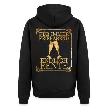 Für immer Feierabend - endlich Rente - Unisex Premium Bio Zip Hoodie - Schwarz - Hinten - Nico (187cm)