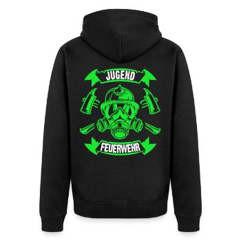 Jugendfeuerwehr Geschenk - Unisex Premium Bio Zip Hoodie - Schwarz - Hinten - Nico (187cm)