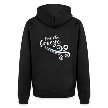 Fühl die Briese! Wind Geschenkidee - Unisex Premium Bio Zip Hoodie - Schwarz - Hinten - Nico (187cm)
