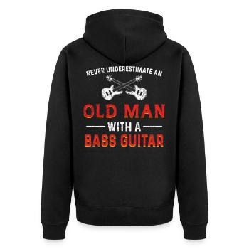 Bassgitarre Bassist Gitarrist Musiker Alter Mann - Unisex Premium Bio Zip Hoodie - Schwarz - Hinten - Nico (187cm)