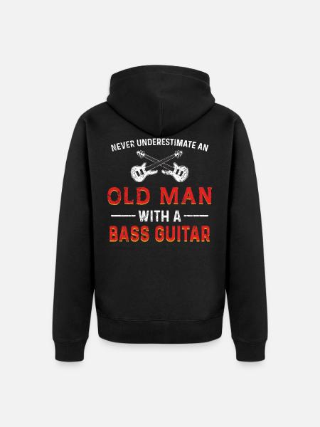 Basgitaar bassist gitarist muzikant oude man - Uniseks Premium bio ziphoodie - zwart