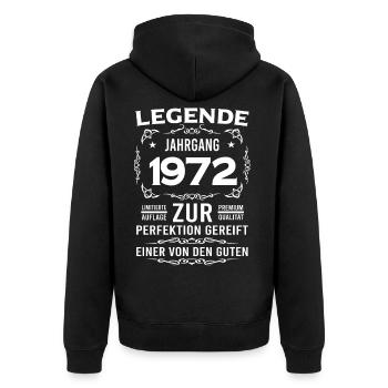 Legende, Jahrgang 1972, zur Perfektion gereift - Unisex Premium Bio Zip Hoodie - Schwarz - Hinten - Nico (187cm)