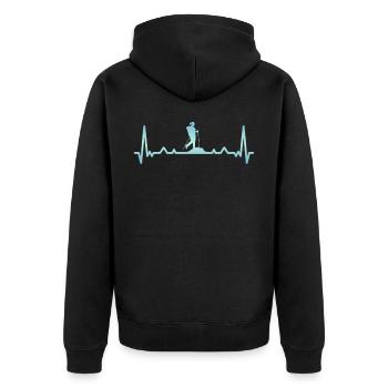 Heartbeat Mountain Girl Hiking Light Blue - Unisex Premium Organic Zip Hoodie - black - Back - Nico (187cm)