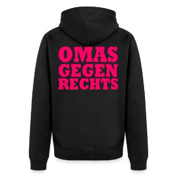 OMAS GEGEN RECHTS - Unisex Premium Bio Zip Hoodie - Schwarz - Hinten - Nico (187cm)