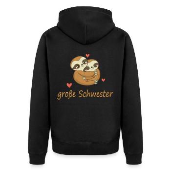 Schwester groß Faultier 2021 Geschwister - Unisex Premium Bio Zip Hoodie - Schwarz - Hinten - Nico (187cm)