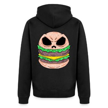 Totenkopf Burger Totenkopfburger - Unisex Premium Bio Zip Hoodie - Schwarz - Hinten - Nico (187cm)