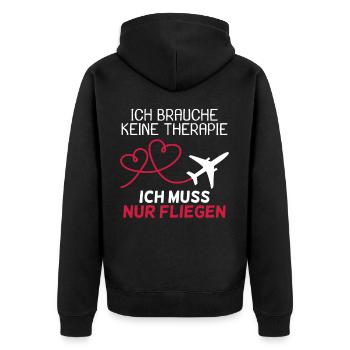 Pilot Therapie Spruch Flugzeug Geschenk - Unisex Premium Bio Zip Hoodie - Schwarz - Hinten - Nico (187cm)
