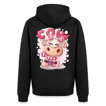 Cute Funny Cartoon Cow Character Pink Animal - Unisex Premium Organic Zip Hoodie - black - Back - Nico (187cm)