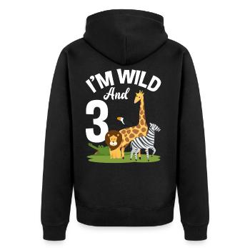 Chemise anniversaire 3ème anniversaire jungle trois - Veste à capuche bio Premium Unisexe - noir - Dos - Nico (187cm)