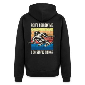 Ski - Unisex Premium Bio Zip Hoodie - Schwarz - Hinten - Nico (187cm)