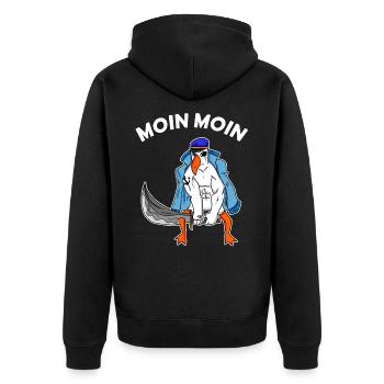 Moin Moin Möwe mit Schwert Nordsee Ostsee Seemann - Unisex Premium Bio Zip Hoodie - Schwarz - Hinten - Nico (187cm)