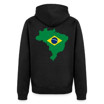 Brasilien Flagge Geschenkidee Landkarte - Unisex Premium Bio Zip Hoodie - Schwarz - Hinten - Nico (187cm)