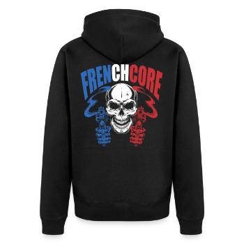 FRENCHCORE SKULL KOPF DES TODES FRANKREICH - Unisex Premium Bio Zip Hoodie - Schwarz - Hinten - Nico (187cm)