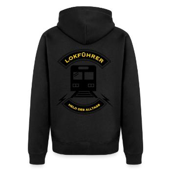 Lokführer Eisenbahn Zug Geschenk Geschenkidee - Unisex Premium Bio Zip Hoodie - Schwarz - Hinten - Nico (187cm)