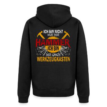Ich bin nicht nur der Hammer Werkzeugkasten Werker - Unisex Premium Bio Zip Hoodie - Schwarz - Hinten - Nico (187cm)