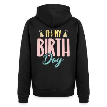 c'est mon anniversaire - Veste à capuche bio Premium Unisexe - noir - Dos - Nico (187cm)