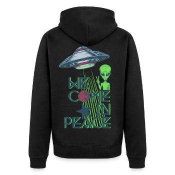 We Come in Peace - Unisex Premium Bio Zip Hoodie - Schwarz - Hinten - Nico (187cm)