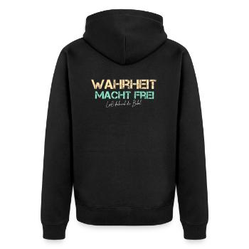 Wahrheit macht Frei Bibel lesen Wort Gottes - Unisex Premium Bio Zip Hoodie - Schwarz - Hinten - Nico (187cm)